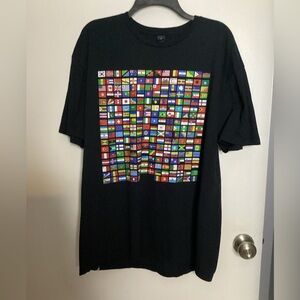 Gildan Black Tee with Colorful 116 Flags Design XL